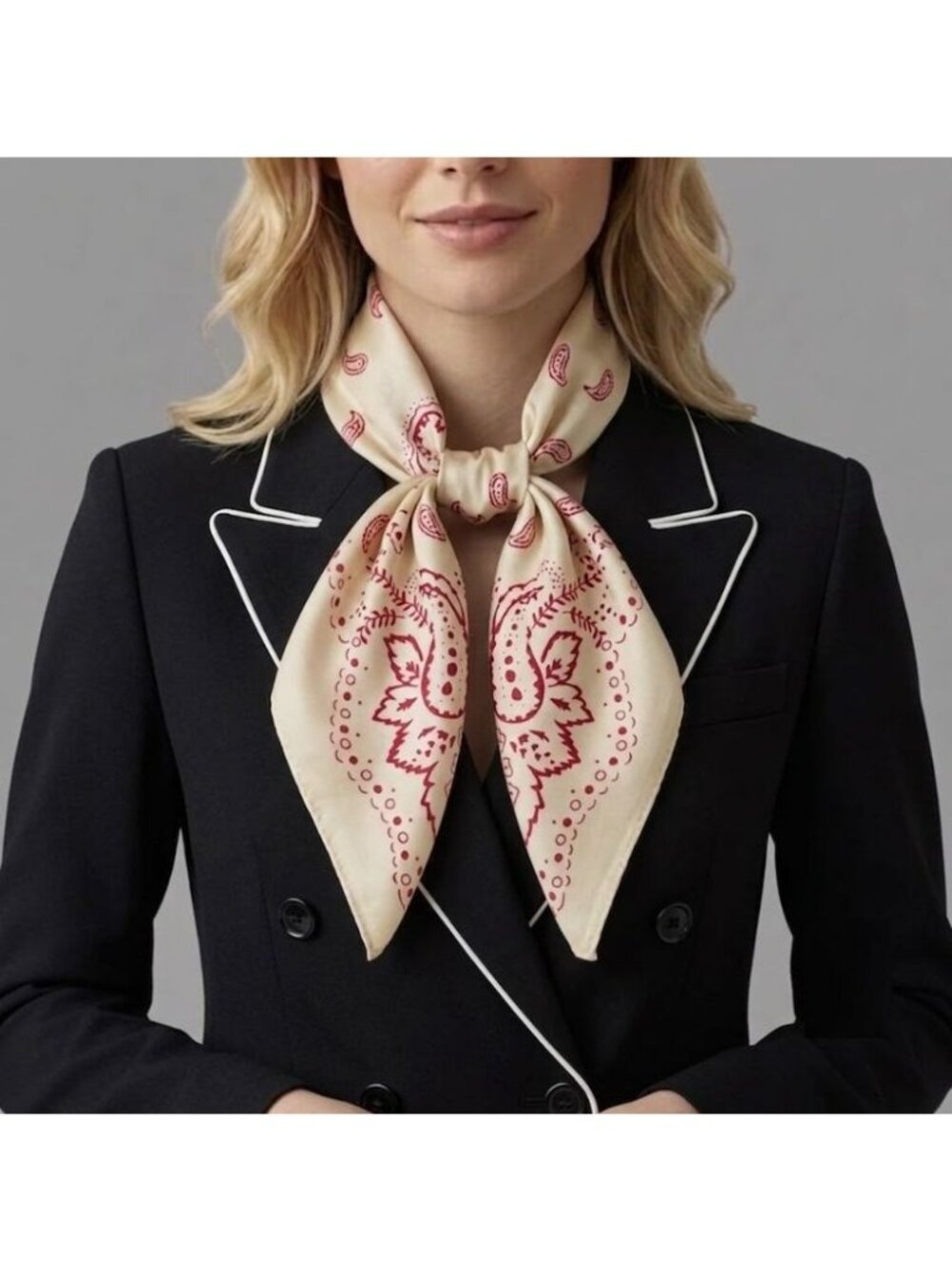 ⭐Elegant Bandana Square Scarf Silky Satin Soft WHITE RED Wrap Paisley Floral New
